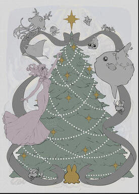 linework started!! (twirli, tree and sea creatures)